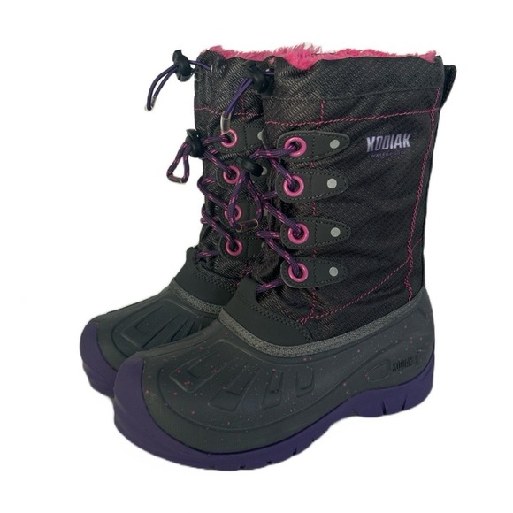 Girls Kodiak Glo Waterproof Winter Snow Boots Size 3 Gray Pink‎ Purple Insulated - Picture 1 of 9